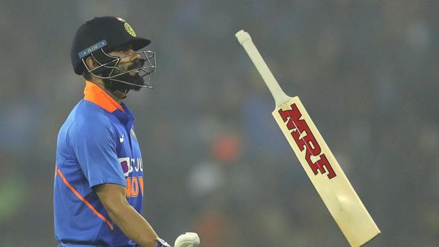 India's captain Virat Kohli reacts to toss his bat as leaves the field after being dismissed by West Indies' Keemo Paul during the third and last one-day international cricket match between India and West Indies in Cuttack, India, Sunday, Dec. 22, 2019.(AP)