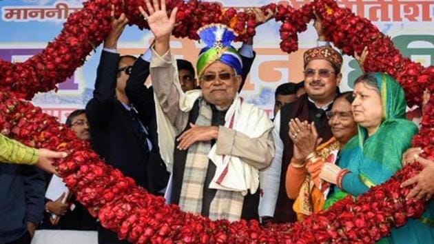 Bihar Chief Minister Nitish Kumar being garlanded in Sheohar, Bihar on Monday 23 December. (HT Photo) Bihar Chief Minister Nitish Kumar being garlanded in Sheohar, Bihar on Monday 23 December. (HT Photo)