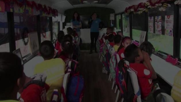 Tijuana’s bus serves as school for children of asylum seekers.(Reuters)