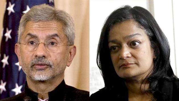 Indian-American lawmaker Pramila Jayapal and External Affairs Minister S Jaishankar(HT Photo)