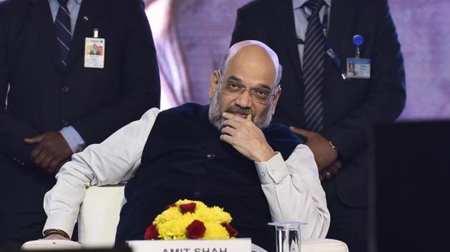 Union Home Minister Amit Shah during the Foundation Stone laying ceremony of Bharat Vandana Park, at Sector-20, Dwarka, in New Delhi. (Sanjeev Verma/HT PHOTO) Union Home Minister Amit Shah during the Foundation Stone laying ceremony of Bharat Vandana Park, at Sector-20, Dwarka, in New Delhi. (Sanjeev Verma/HT PHOTO)