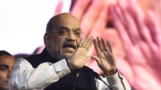 Union Home Minister Amit Shah addresses the gathering during the Foundation Stone laying ceremony of Bharat Vandana Park, at Sector-20, Dwarka. (Sanjeev Verma/HT PHOTO) Union Home Minister Amit Shah addresses the gathering during the Foundation Stone laying ceremony of Bharat Vandana Park, at Sector-20, Dwarka. (Sanjeev Verma/HT PHOTO)
