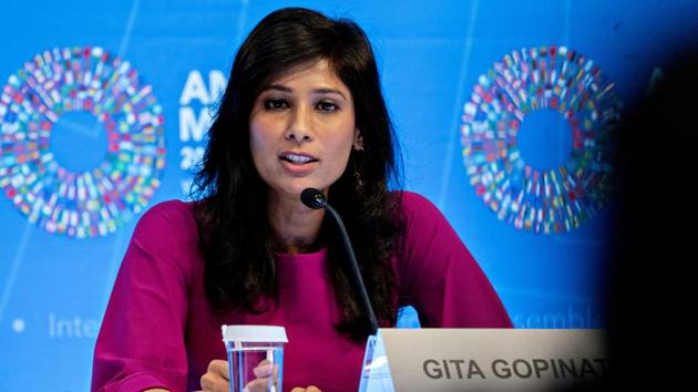 Ahead of the World Economic Outlook Update which will be released next month, IMF chief economist Gita Gopinath has indicated that India’s growth projection is likely to be sharply revised downward.(Bloomberg)