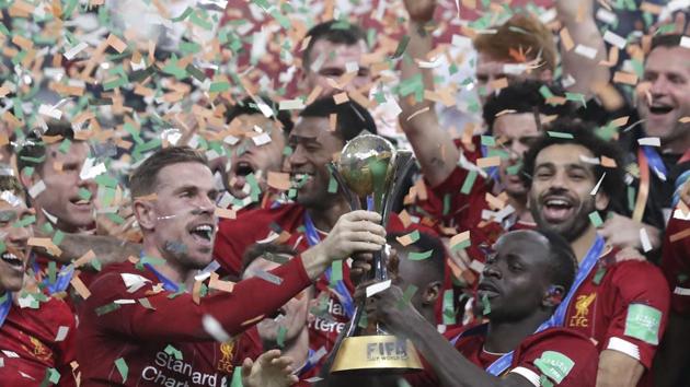 Doha: Players of Liverpool celebrate after winning the Club World Cup final.(AP)