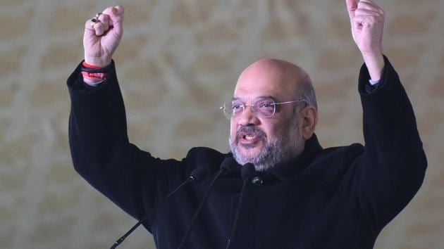 Union Home Minister Amit Shah speaks during the foundation stone laying ceremony for the integrated development of the East Delhi Hub at Karkardooma in New Delhi on Dec 26, 2019.(Sonu Mehta/HT PHOTO) Union Home Minister Amit Shah speaks during the foundation stone laying ceremony for the integrated development of the East Delhi Hub at Karkardooma in New Delhi on Dec 26, 2019.(Sonu Mehta/HT PHOTO)