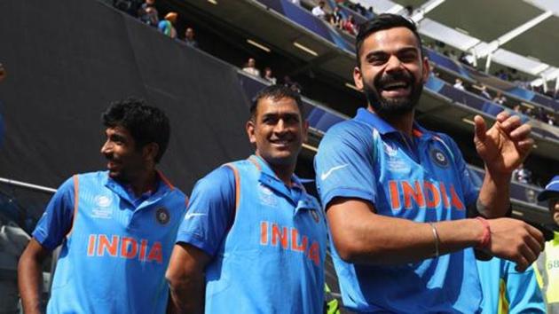 File photo of Jasprit Bumrah, MS Dhoni and Virat Kohli. It remains to be whether these three will among the 5 cricketers who will be released by BCCI to play in the Asia XI team.(Getty Images) File photo of Jasprit Bumrah, MS Dhoni and Virat Kohli. It remains to be whether these three will among the 5 cricketers who will be released by BCCI to play in the Asia XI team.(Getty Images)