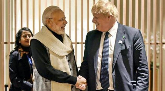 Prime Minister Narendra Modi with his British counterpart Boris Johnson(PTI) Prime Minister Narendra Modi with his British counterpart Boris Johnson(PTI)