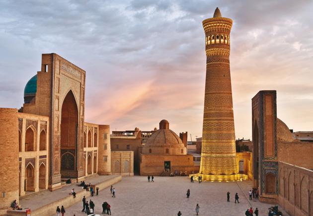 The Kalyon Minar is the only structure of the Poi Kalyon square that Genghis Khan spared from destruction