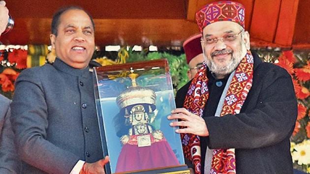 Himachal Pradesh chief minister Jai Ram Thakur with Union minister Amit Shah in Shimla on Friday.(Deepak Sansta / ht photo) Himachal Pradesh chief minister Jai Ram Thakur with Union minister Amit Shah in Shimla on Friday.(Deepak Sansta / ht photo)