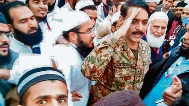 Pakistan’s chief military spokesman Major General Asif Ghafoor at Jamia Rashidia in Karachi on December 27.(by arrangement)