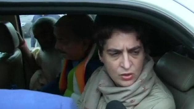 Priyanka Gandhi alleged she was roughed up by a woman police officer in Lucknow while heading to meet an activist.(HT Photo) Priyanka Gandhi alleged she was roughed up by a woman police officer in Lucknow while heading to meet an activist.(HT Photo)