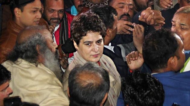 Congress general secretary Priyanka Gandhi Vadra after coming out of residence of ex IPS officer SR Darapuri in Lucknow on Saturday, Dec. 28. 2019. (PTI) Congress general secretary Priyanka Gandhi Vadra after coming out of residence of ex IPS officer SR Darapuri in Lucknow on Saturday, Dec. 28. 2019. (PTI)