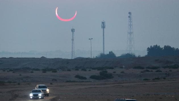 A “Ring of Fire” annular solar eclipse is seen during the early hours on Jabal Arba (Four Mountains) in Hofuf, Eastern Province of Saudi Arabia. (Hamad I Mohammed / REUTERS) A “Ring of Fire” annular solar eclipse is seen during the early hours on Jabal Arba (Four Mountains) in Hofuf, Eastern Province of Saudi Arabia. (Hamad I Mohammed / REUTERS)
