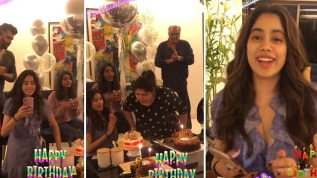 Janhvi Kapoor, Arjun Kapoor, Khushi and Boney Kapoor at Anshula’s birthday party.(Instagram)