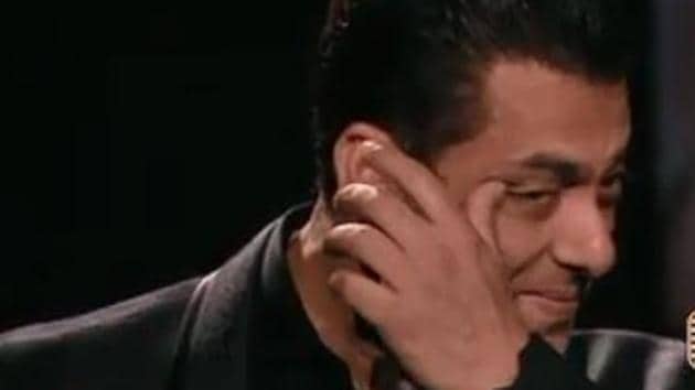 Salman Khan wipes away a tear after watching his Bigg Boss tribute video.