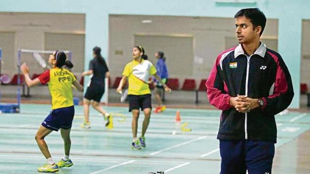 Pullela Gopichand at his badminton academy in Hyderabad.(Raj K Raj/ht photo)