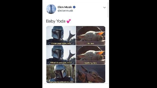 Elon Musk’s love for Baby Yoda is pretty evident on Twitter.(Twitter/@elonmusk)