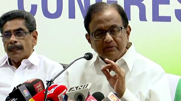 Former Finance Minister and Congress leader P Chidambaram addresses media in Thiruvananthapuram on Saturday(ANI Photo)