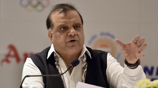 Indian Olympic Association President Narinder Batra during a press conference.(Hindustan Times via Getty Images)
