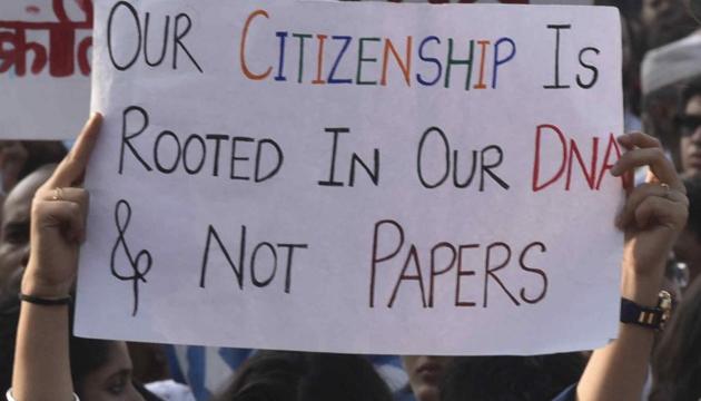 Volunteers of the Joint Action Committee for Social Justice, Maharashtra, participate in an anti-NRC and CAA protest, Mumbai, December 27, 2019(Anshuman Poyrekar/HT Photo)