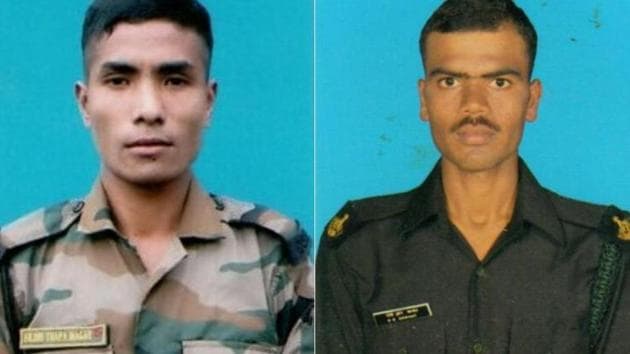Arjun Thapa Magar (on the left) and Naik Sawant Sandip Raghunath (on the right) were killed in an exchange of fire with militants in Jammu and Kashmir on the New Year day.(Sourced Photo) Arjun Thapa Magar (on the left) and Naik Sawant Sandip Raghunath (on the right) were killed in an exchange of fire with militants in Jammu and Kashmir on the New Year day.(Sourced Photo)