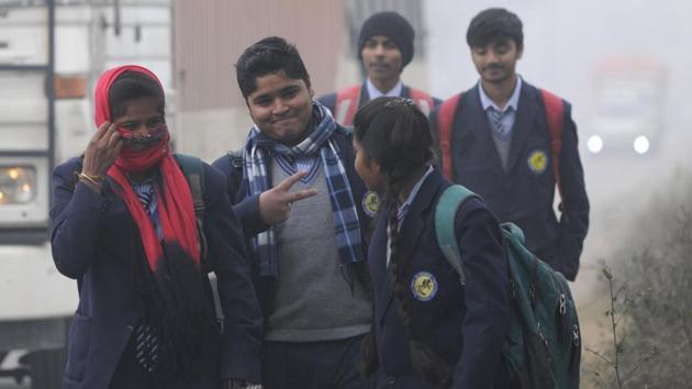 Students are seen outside their school, in Noida, India, on Monday, December 30, 2019. (HT Photo) Students are seen outside their school, in Noida, India, on Monday, December 30, 2019. (HT Photo)