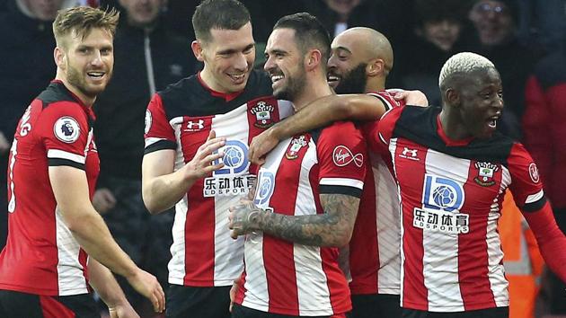Southampton's Danny Ings, centre, celebrates with teammates after scoring.(AP)