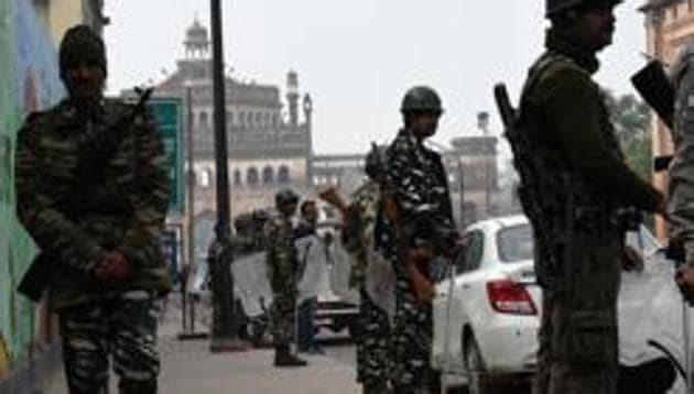 Rapid Action Force stand guard during anti-CAA protest at Lucknow’s Old City last month. (HT Photo) Rapid Action Force stand guard during anti-CAA protest at Lucknow’s Old City last month. (HT Photo)