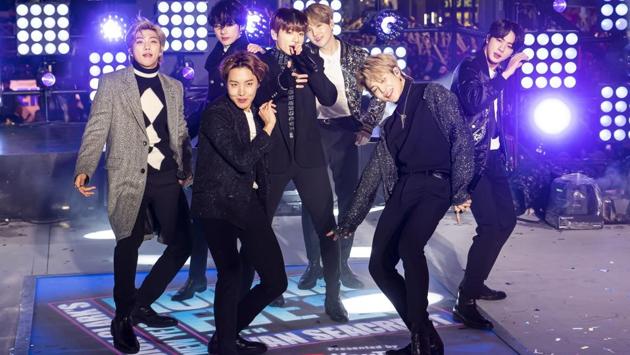 BTS perform at the Times Square New Year's Eve celebration on Tuesday, Dec. 31, 2019, in New York. (Photo by Ben Hider/Invision/AP) (Ben Hider/Invision/AP) 