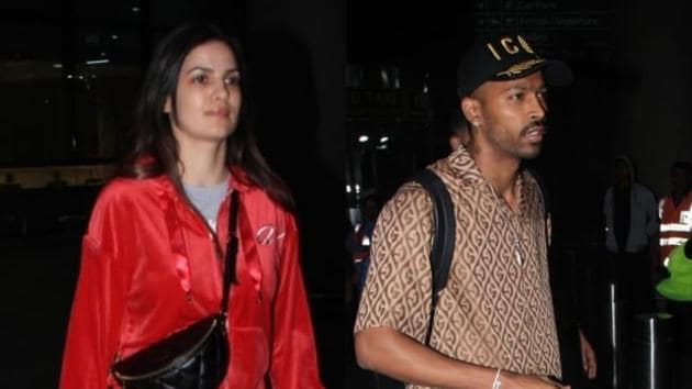 Natasa Stankovic and Hardik Pandya arrive at the Mumbai airport.(Varinder Chawla)