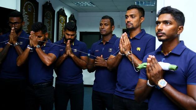 Sri Lankan players pray during the send off ceremony ahead of the tour of India. (Twitter/Sri Lanka Cricket) Sri Lankan players pray during the send off ceremony ahead of the tour of India. (Twitter/Sri Lanka Cricket)