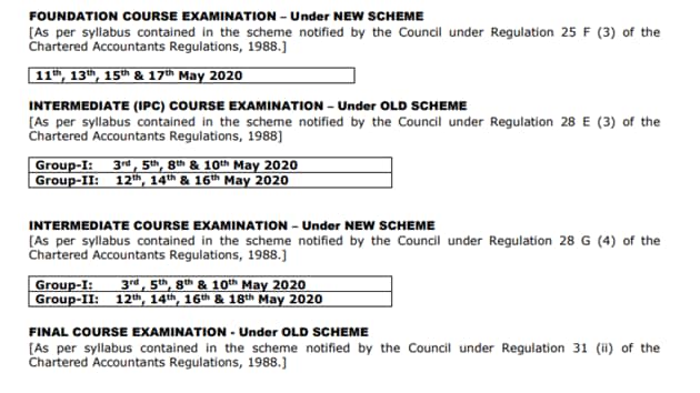 ICAI CA May exam 2020 schedule (icai.org)