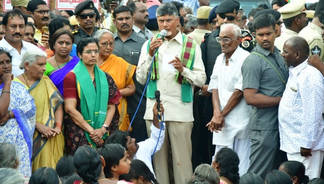 Nara Bhuvaneshwari (in green stole), with her husband Telugu Desam Party president and former Andhra Pradesh chief minister N Chandrababu Naidu at a farmer’s protest in Amravati. (https://twitter.com/ncbn) Nara Bhuvaneshwari (in green stole), with her husband Telugu Desam Party president and former Andhra Pradesh chief minister N Chandrababu Naidu at a farmer’s protest in Amravati. (https://twitter.com/ncbn)