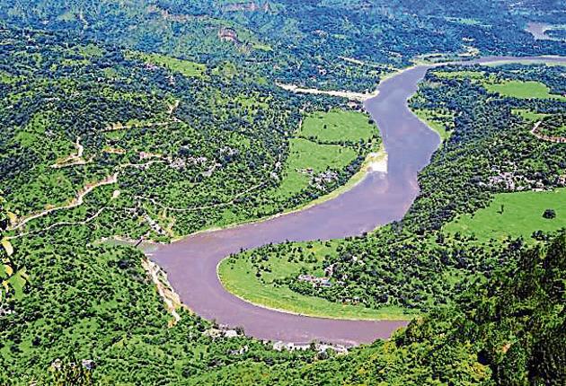 An aerial image of the Beas river.(HT FILE)