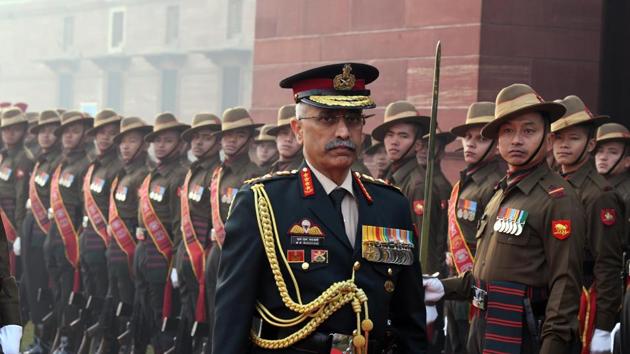 Chief of Army Staff General Manoj Mukund Naravane inspecting the Guard of honour during a reception ceremony at South Block in New Delhi on Wednesday. (Photo:ANI) Chief of Army Staff General Manoj Mukund Naravane inspecting the Guard of honour during a reception ceremony at South Block in New Delhi on Wednesday. (Photo:ANI)