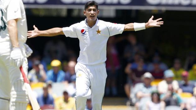 Pakistan's Naseem Shah appeals for the wicket of Australia's David Warner. (AP) Pakistan's Naseem Shah appeals for the wicket of Australia's David Warner. (AP)