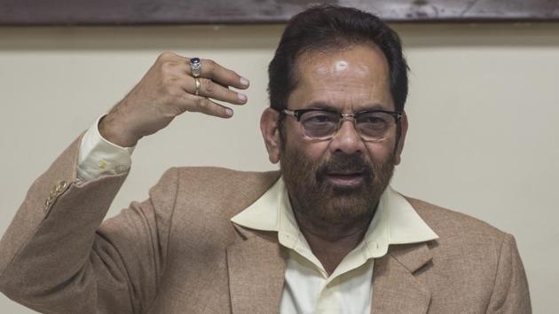 Union minister for minority affairs Mukhtar Abbas Naqvi said on Wednesday. He added that Muslims in India were living here out of “commitment, not compulsion”.(Pratik Chorge/HT Photo)