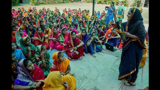 A woman addresses the students of Ahilyadevi High School for Girls. Savitribai Phule was born on January 3 1831 at Naigaon in Maharashtra’s Satara district. She was the eldest daughter of Lakshmi and Khandoji Neveshe Patil, both of whom belonged to the Mali community. At the age of 9, she was married to 13-year-old Jyotirao Phule. (Sanket Wankhade / HT Photo) A woman addresses the students of Ahilyadevi High School for Girls. Savitribai Phule was born on January 3 1831 at Naigaon in Maharashtra’s Satara district. She was the eldest daughter of Lakshmi and Khandoji Neveshe Patil, both of whom belonged to the Mali community. At the age of 9, she was married to 13-year-old Jyotirao Phule. (Sanket Wankhade / HT Photo)