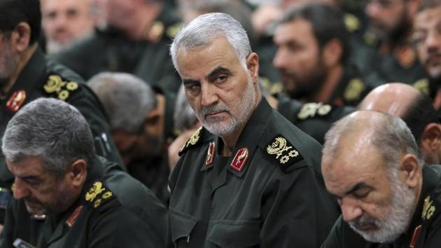In this file photo provided by an official website of the office of the Iranian supreme leader, Revolutionary Guard Gen. Qassem Soleimani, center, attends a meeting in Tehran, Iran. Iraqi TV and three Iraqi officials said Friday, Jan. 3, 2020, that Soleimani, the head of Iran’s elite Quds Force, has been killed in an airstrike at Baghdad’s international airport. (AP) In this file photo provided by an official website of the office of the Iranian supreme leader, Revolutionary Guard Gen. Qassem Soleimani, center, attends a meeting in Tehran, Iran. Iraqi TV and three Iraqi officials said Friday, Jan. 3, 2020, that Soleimani, the head of Iran’s elite Quds Force, has been killed in an airstrike at Baghdad’s international airport. (AP)