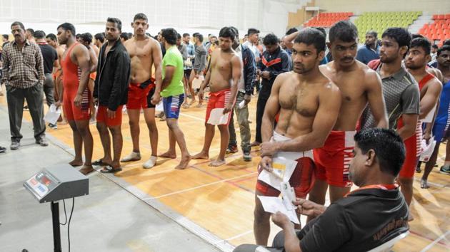Wrestlers undergo medical check-up on Thursday. (Milind Saurkar/HT Photo) Wrestlers undergo medical check-up on Thursday. (Milind Saurkar/HT Photo)