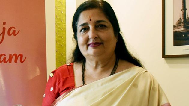 Padma Shree Anuradha Paudwal addresses during a press conference for the promotion of her Bhajan 'Raghupati Raghav Raja Ram' in Lucknow.(IANS)