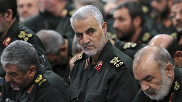 Revolutionary Guard Gen. Qassem Soleimani, center, attends a meeting in Tehran, Iran. Iraqi TV and three Iraqi officials said Friday, Jan. 3, 2020, that Soleimani, the head of Iran’s elite Quds Force, has been killed in an airstrike at Baghdad’s international airport.(AP)