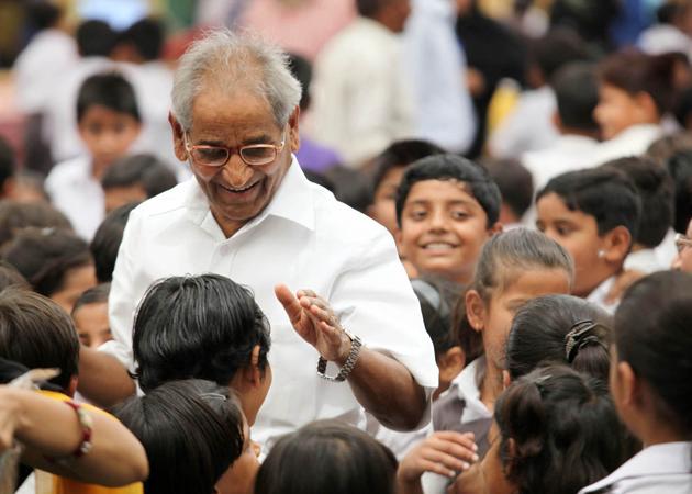 City Montessori School (Lucknow) founder-manager Jagdish Gandhi with students