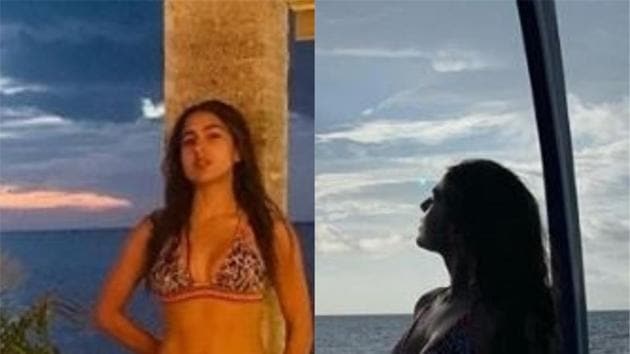 Sara Ali Khan poses for her mom as they holiday in Maldives. Sara Ali Khan poses for her mom as they holiday in Maldives.