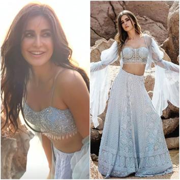 Katrina Kaif too headed to Goa to attend a wedding, she looked absolutely stunning in a picture she posted wearing a Rebecca Dewan light blue heavily embroidered lehenga with an organza jacket with puffy sleeves from the Saira collection. (INSTAGRAM)
