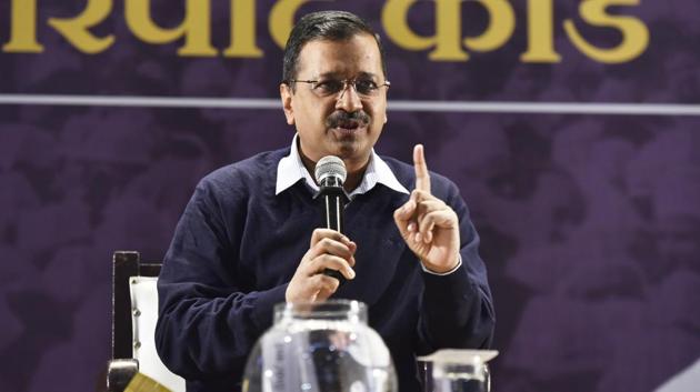 Delhi Chief Minister Arvind Kejriwal addresses the first townhall meeting to discuss 'AAP ka Report Card', at Malavankar Auditorium in New Delhi. (Sanjeev Verma/HT PHOTO) Delhi Chief Minister Arvind Kejriwal addresses the first townhall meeting to discuss 'AAP ka Report Card', at Malavankar Auditorium in New Delhi. (Sanjeev Verma/HT PHOTO)