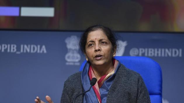 Union Finance Minister Nirmala Sitharaman addresses the media. (Sanjeev Verma/HT PHOTO) Union Finance Minister Nirmala Sitharaman addresses the media. (Sanjeev Verma/HT PHOTO)