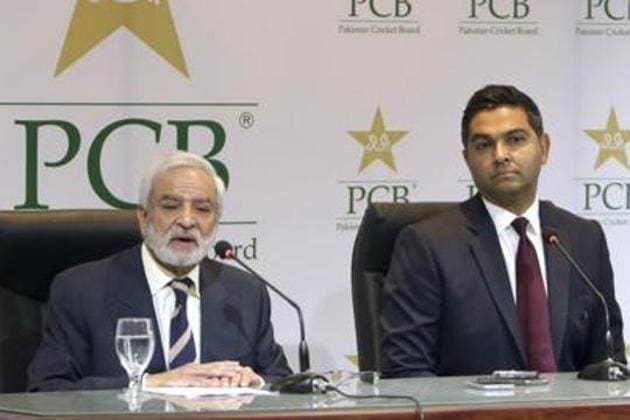 Pakistan Cricket Board's new managing director Wasim Khan, right, looks on during a press conference with the PCB Chairman Ehsan Mani in Lahore, Pakistan.(AP) Pakistan Cricket Board's new managing director Wasim Khan, right, looks on during a press conference with the PCB Chairman Ehsan Mani in Lahore, Pakistan.(AP)