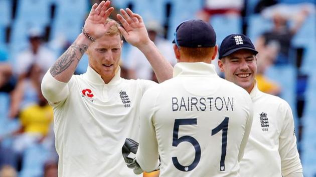 England's Ben Stokes celebrates the wicket of South Africa's Dwaine Pretorius.(REUTERS)