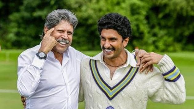 Ranveer Singh with Kapil Dev during the shoot of 83.